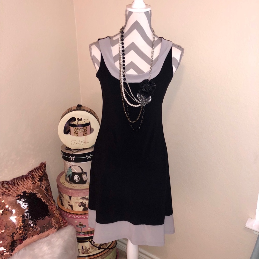 Voila Black and Gray Mod Retro Vintage Dress Medium
